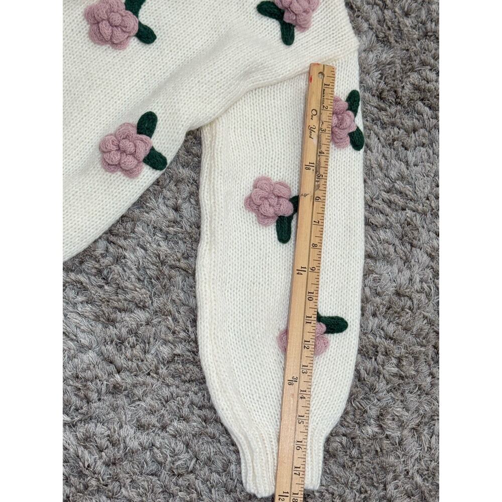 Luna Ivy Floral Appliqué Cropped Cardigan Sweater Women’s Cottagecore Boho XS - Picture 12 of 13